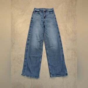 American Eagle Curvy Hi Rise Baggy Straight Jeans Women's 0 Blue Denim